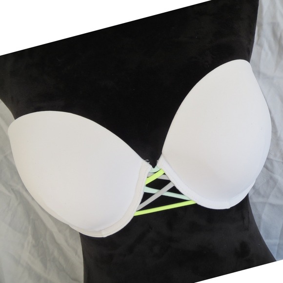 Victoria's Secret Other - Women's Victoria Secret White Strapless Bikini Top Neon Strappy 34DD